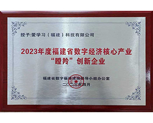 授予愛學(xué)習(xí)（福建）科技有限公司2023年度福建省數(shù)字經(jīng)濟(jì)核心產(chǎn)業(yè)“瞪羚”創(chuàng)新企業(yè)